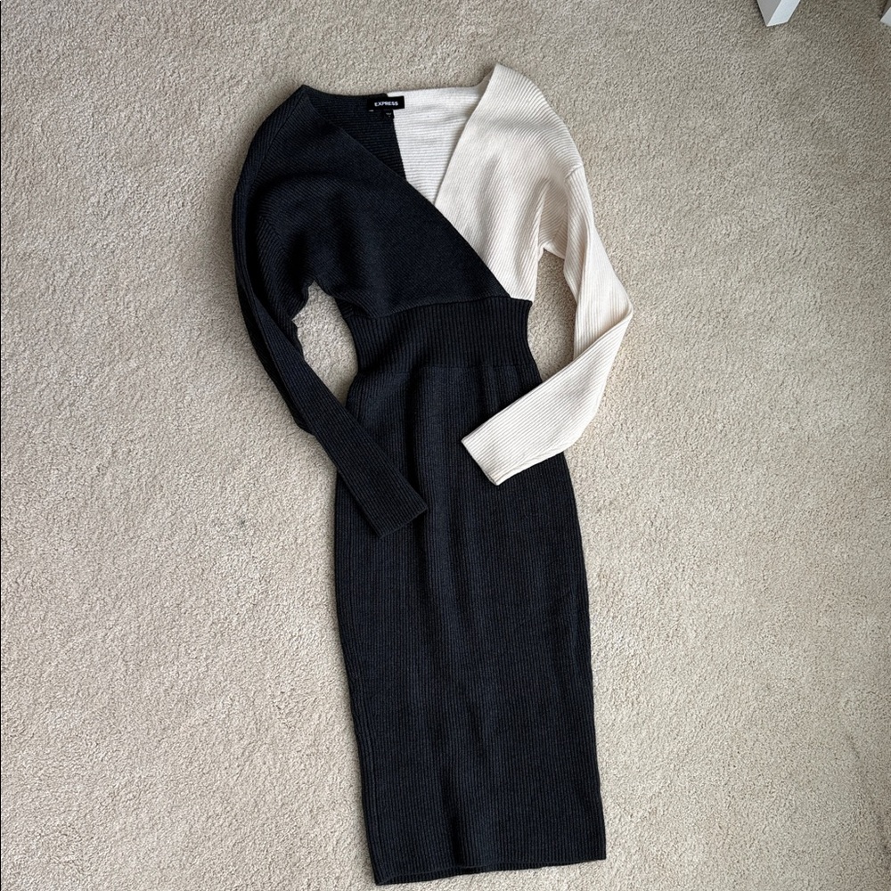 Elegant Gray and Cream Knit Dress